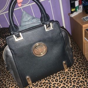 Black and Grey Purse with Gold Accents